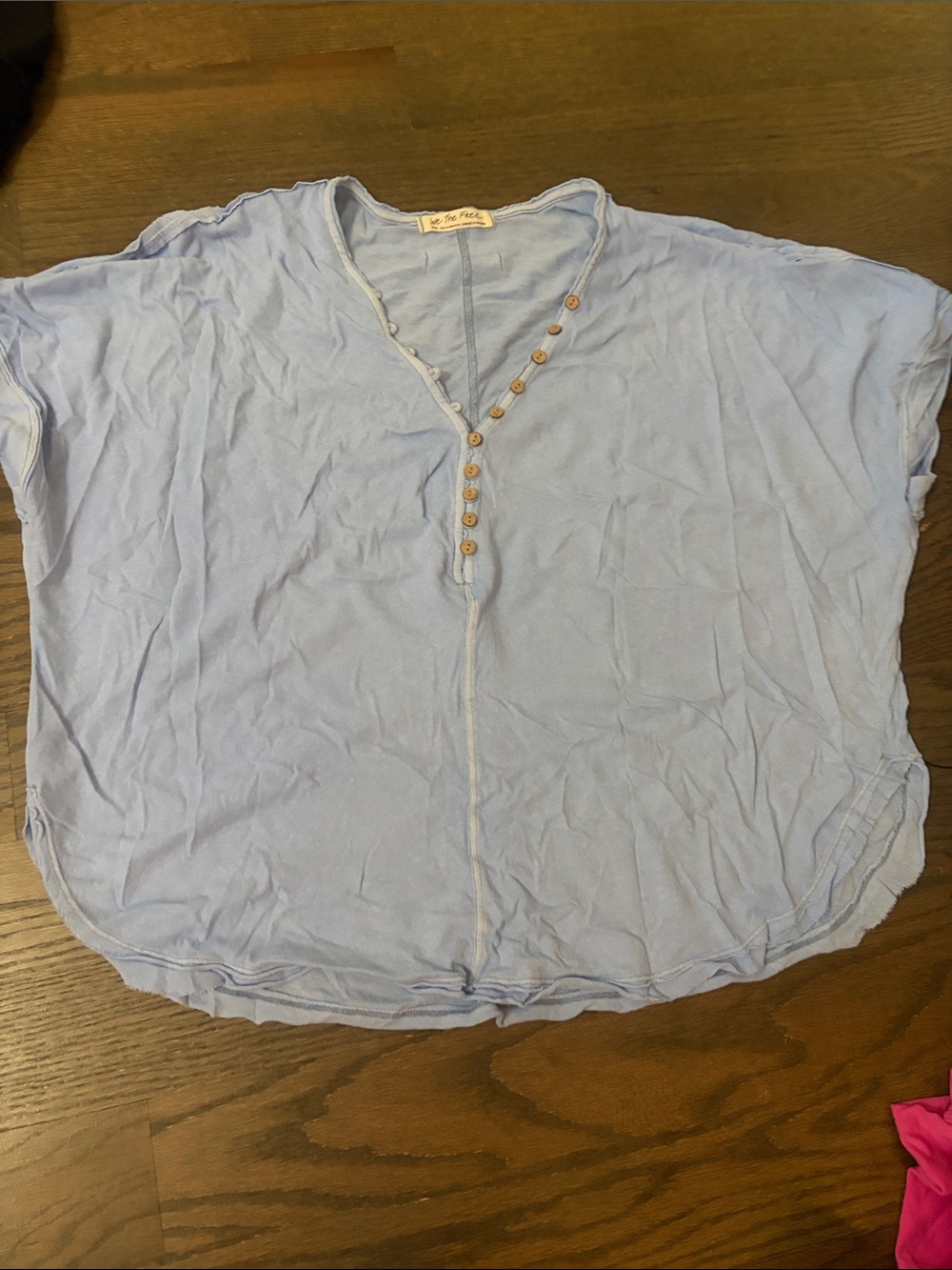 We The Free Light Blue Henley Button Front Long Sleeve Tee